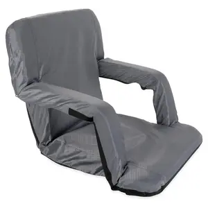 Camco Portable Stadium Seat Foldable Padded Cushion Back Support, Armrests, Grey