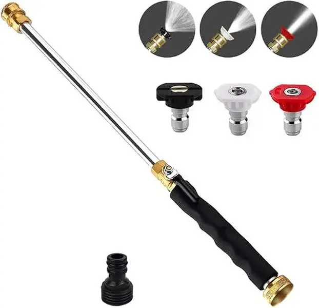 2 Sets Jet Nozzle High Pressure Hose Nozzle, 18” Hydro Jet Water Hose Nozzle for Garden Hose with 3 Different Nozzles & Hose Quick Connectors, Power Washer Wand for Cleaning Patio, Car, Pet, Window, Black