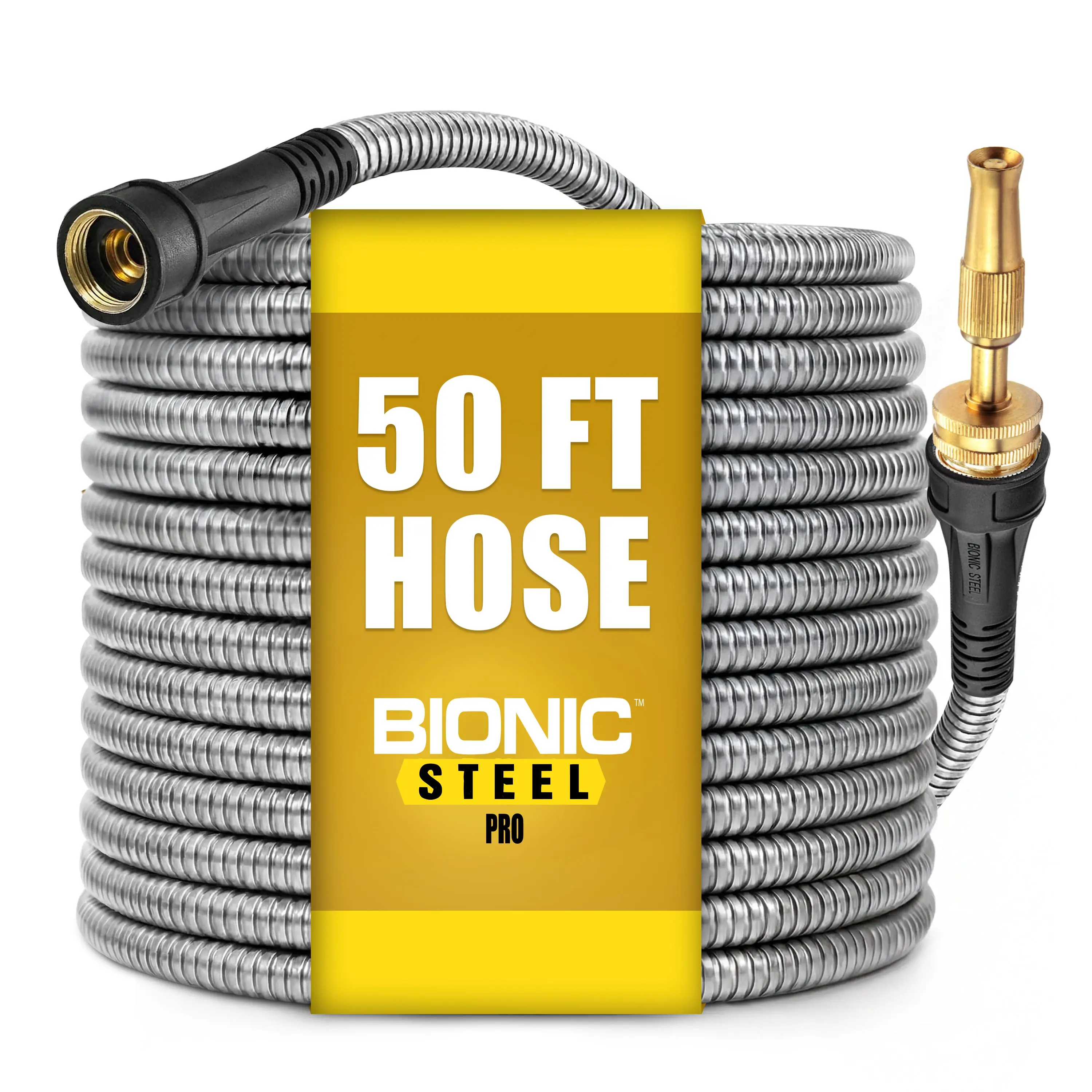[Father's Day] Bionic Steel Pro - Garden Hose - Stainless Steel with Brass Fittings - No Kinks, Heavy Duty - 25', 50', 75', 100', & 125'