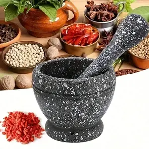 Unpolished Granite Mortar and Pestle Set, Stone Bowl for Guacamole Salsa Spice and Nut Grinding, Release Flavor, Kitchen Gadgets