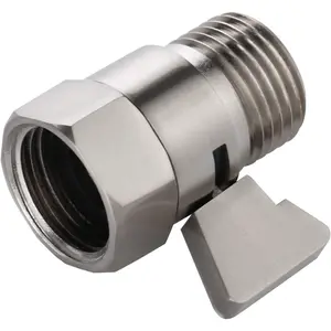 G1/2 Brushed Nickel Water Flow Control Shut Off Valve, Brass Adjustable Water Pressure Regulator Water Saver for Hand Held Shower Head & Bidet Sprayer
