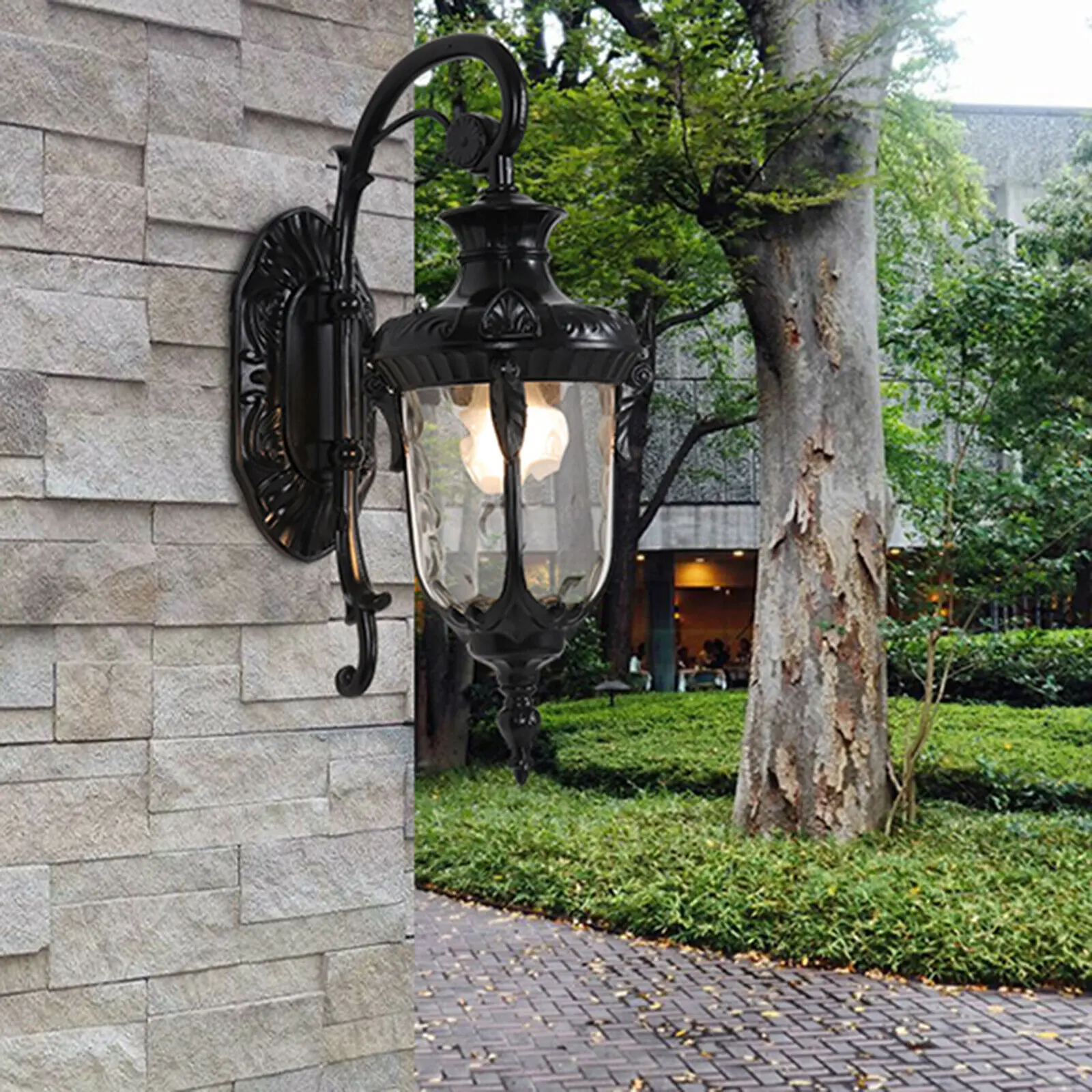CNCEST Decorative Weatherproof Aluminum-Glass Outdoor Wall Lantern Sconce, 23x43x23cm Water-Resistant Durable Acid-and-Alkali-Resistant Exterior Light Fixture for Garden, Patio