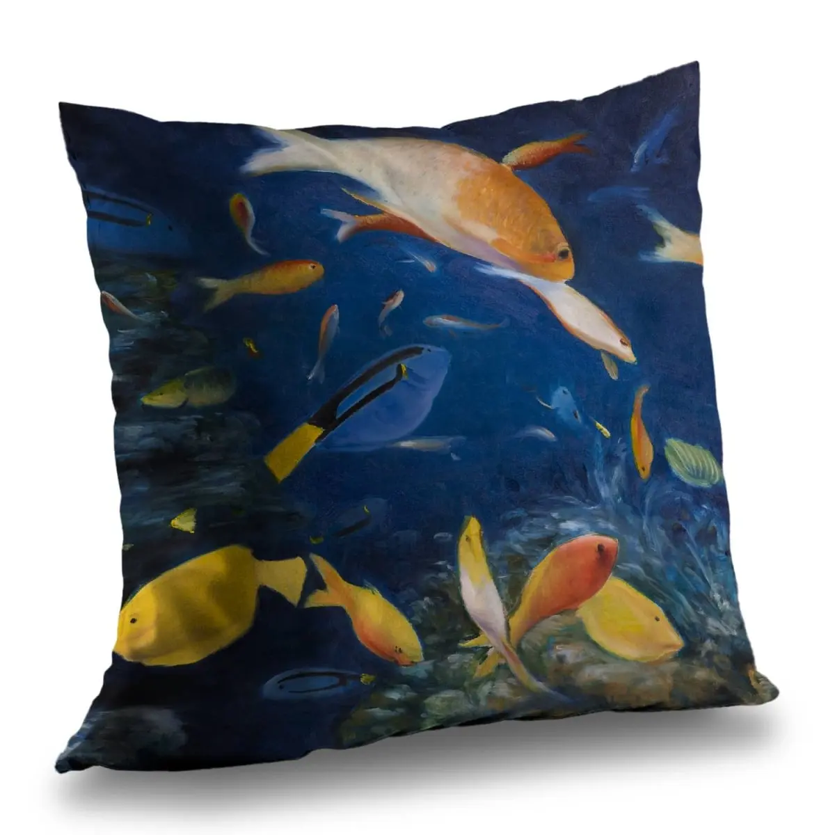 Begin Home Decor C1PT1414X8ZKG9 14 x 14 in. Colorful Fish Under the Sea - Exotic Poly Twill Throw Pillow