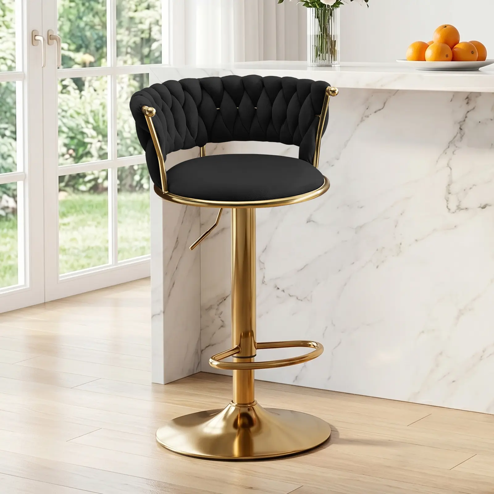 （Set of 1 /Set of 2 /Set of 3）Gold Swivel Velvet Bar Stools with Cream Cushions & Gold Accents for Modern Kitchen Design Upholstered Barstools Adjustable Height Chair,gold swivel barstool for kitchen island