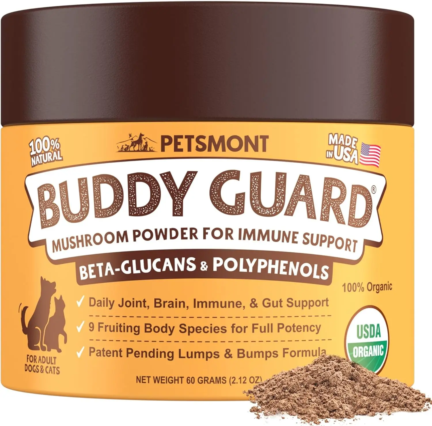 Organic 9 Mushroom Powder Blend for Dog & Cat Lumps and Bumps Support - Natural Lipoma Care with Chaga, Reishi, Lion's Mane & Turkey Tail - Immune Support & Probiotic Supplement for Dogs and Cats - 2.1 oz Formula
