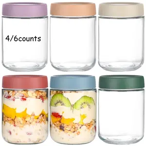 Glass Mason Jar Overnight Oats Containers, Meal Prep Containers, 16 Oz Reusable Freezer Jar Storage Bottles for Salad, Grain, Snack, Pudding, Yogurt, Mason Jar Lids, Food Storage Containers