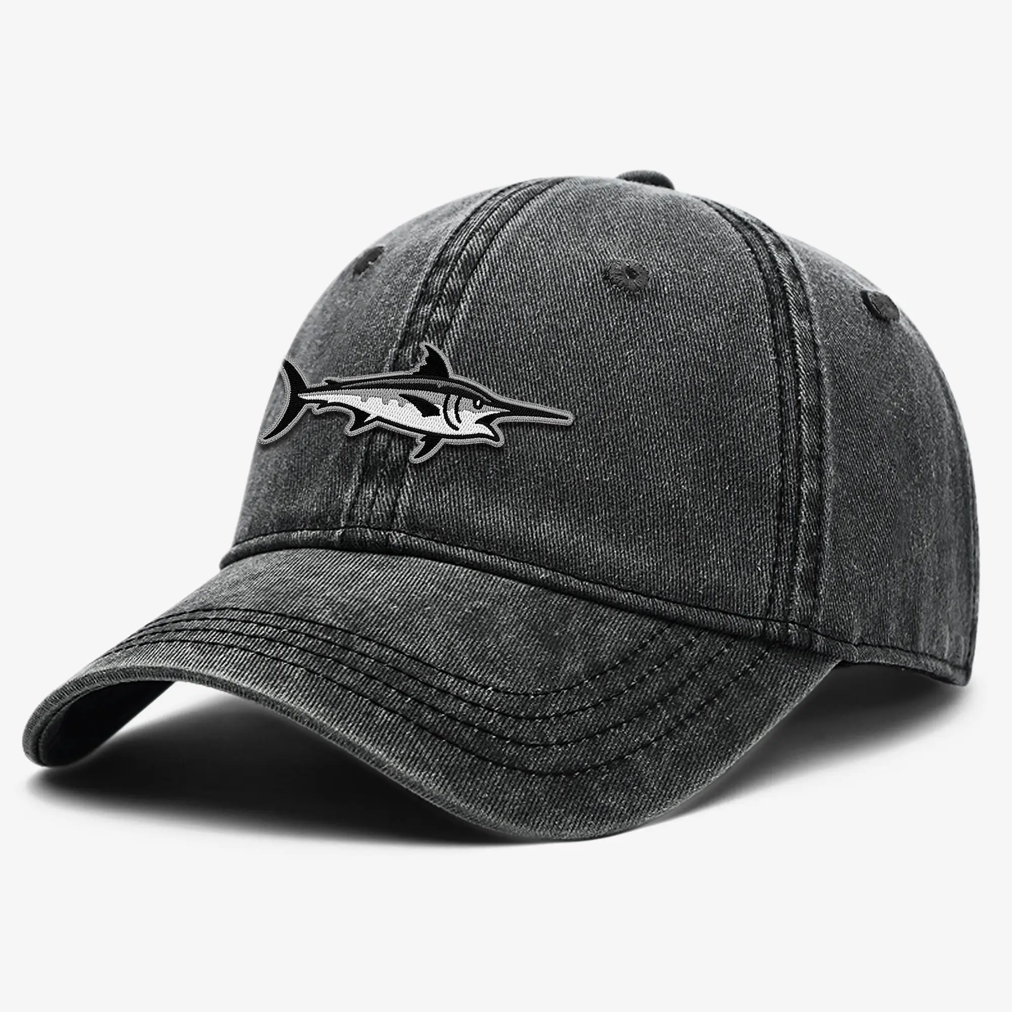 OUTDOOR SHAPING Fish Embroidery Dad Hat, Soft Washed Cotton Baseball Cap with Adjustable Strap and Classic Vintage Design, Unisex Casual Outdoor Style, Dadcore Hats, One Size Hats
