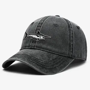 OUTDOOR SHAPING Fish Embroidery Dad Hat, Soft Washed Cotton Baseball Cap with Adjustable Strap and Classic Vintage Design, Unisex Casual Outdoor Style