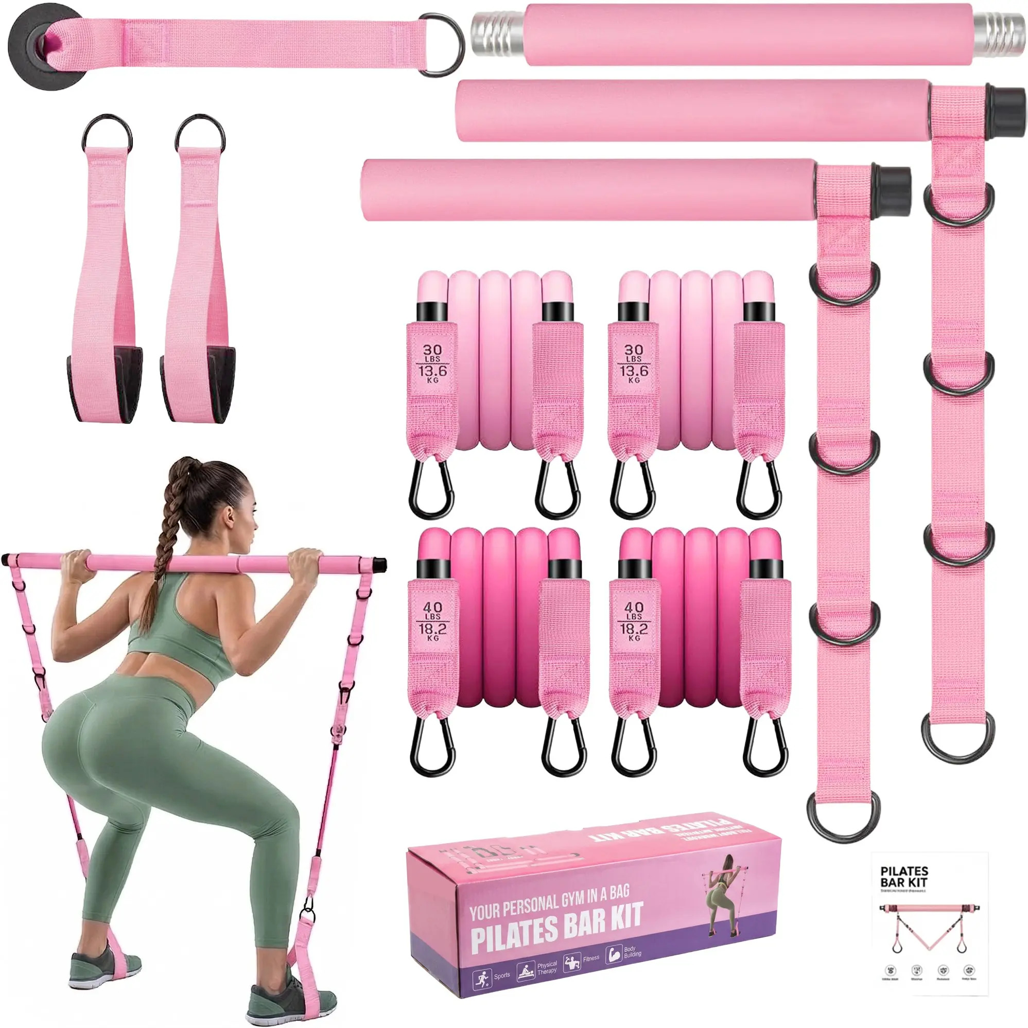 Pilates Bar Kit with Resistance Bands, Workout Bands, Heavy Exercise Bands, Fitness Bands, Adjustable Exercise Stick for Full Body Toning, Portable Home Gym Equipment, Exercise Gear, Working Out Equipment, Muscle Training Equipment for Men & Women