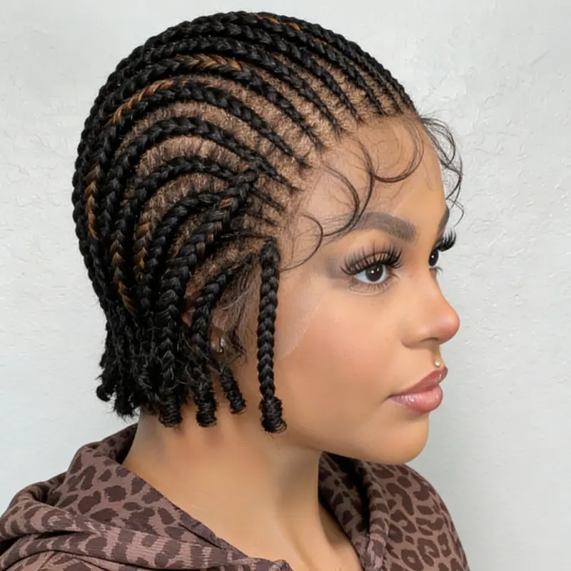 Dosay 8" Synthetic Bob Braided Wig Short Black Cornrow Full Lace Wig For Women Blonde Knotless Box Braid Wig With Curly Ends Colored Burg