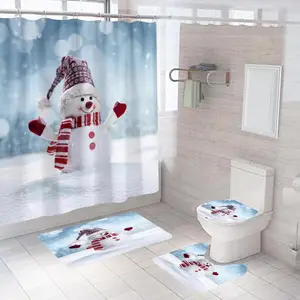 Christmas shower curtain with snowflakes, winter New Year holiday bathroom curtain, waterproof fabric, machine washable, with hooks, Santa Claus shower curtain showercut decor decoración  baño bathtub dorm festive fragrance designer modern home Shower Cur