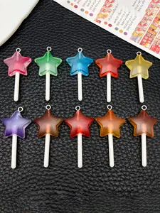 10pcs Resin Star Lollipop Charms, Cute Candy Pendants, Adorable Keychain Accessories, DIY Bracelet Necklace Earring Jewelry Making Supplies