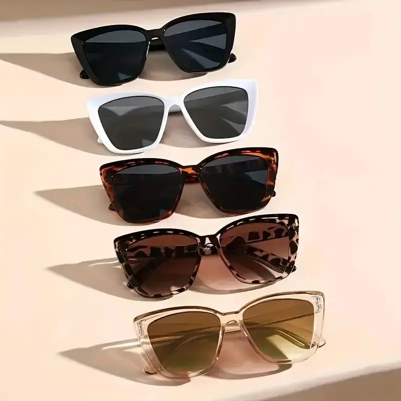 Women's 5pcs Oversized Cat Eye Sports Eyewear Set, Plastic-Resin UV-Blocking Retro Designer Shades, Lightweight Summer Accessories for Beach, Driving, One Size