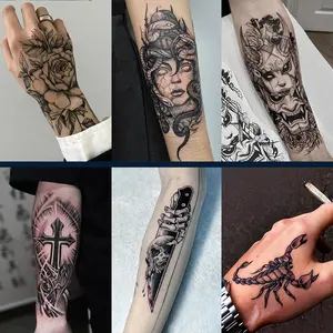 6 large herbal-themed temporary tattoo stickers,including designs with cross elements and more, lasting7-15 days, waterproof and abrasion-resistant, realisticeffect, suitable for those who are afraid of pain and don'twant a real tattoo.