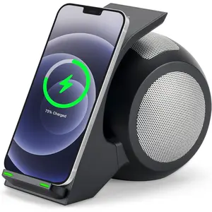 Wn1 premium bluetooth speakers and fast wireless charger docking station with built in mic handsfree call for iphone and samsung etc qi phone black