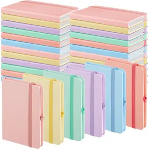12 count Small Notebooks A6 Pocket Journals 3.5 x 5.5 Inch Small Leather Notebook Mini Ruled Lined Journal with Elastic Band Pen Holder Page Marker Ribbons (Macaron Colors)