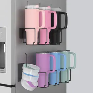 Water Bottle Organizer for  40oz Tumbler with Handle,   Cup Holder   Refrigerator, Tumbler Lid Organizer Kitchen Organization Ideal for Fridge & Wall