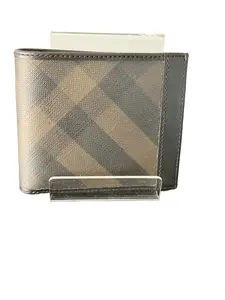 Pre-owned BURBERRY canvas Small Leather Goods London Check Print Leather Bi Fold Wallet