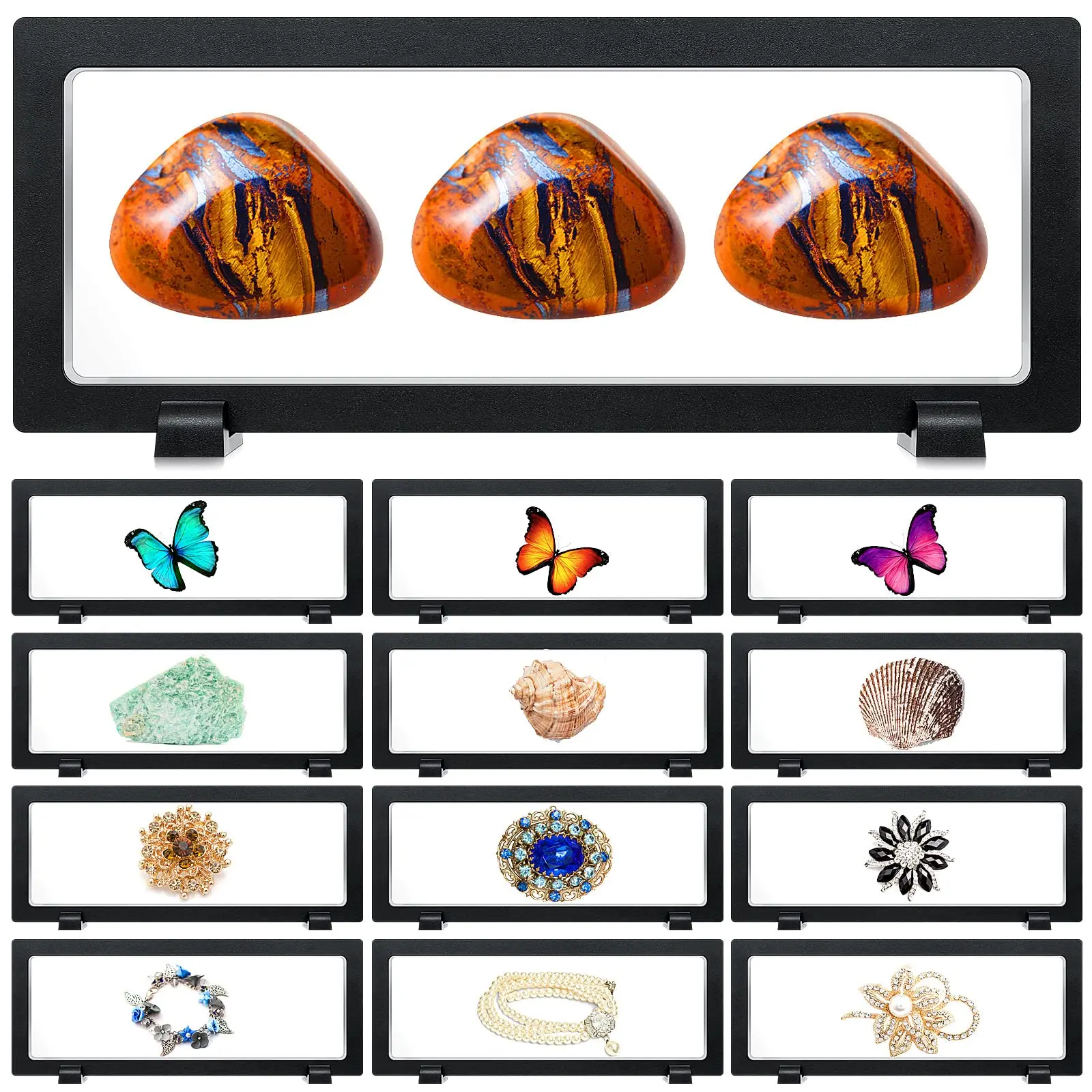 12 Pcs 3D Floating Display Case Set,Floating Frame Display Holder Stands,Challenge Coin Jewelry Frame Box for AA Medallions,Fossil,Rock,Gemstones,Specimen,Christmas Party Gifts,Hand Tools Kits
