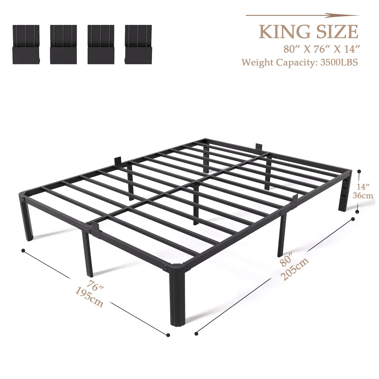 XUKIL Heavy Duty Metal Bed Frame,3500 LBS Support,No Box Spring Needed,  14‘’ storage space,Easy Assembly,Twin/Full/Queen/King size Bedroom Furniture Platform Bed, King Size Bed Frame