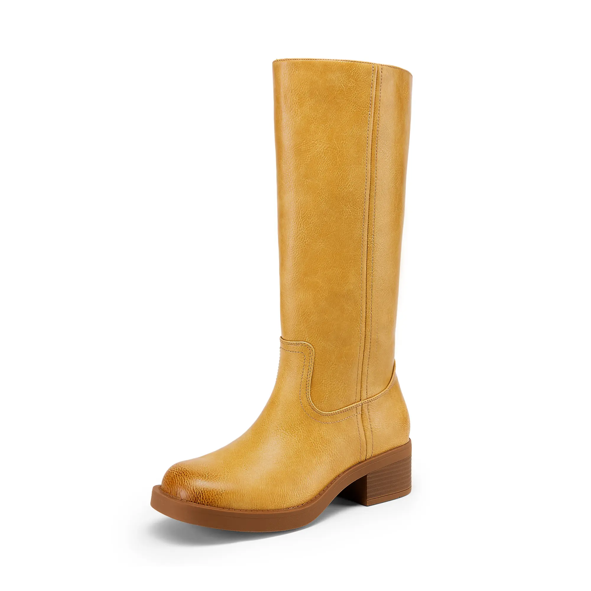 DREAM PAIRS Womens Knee High Boots Square Toe Platform Chunky Block Heel Banana Campus Boots for Women Comfortable Low Heel Side Zipper Womens Riding Tall Boots