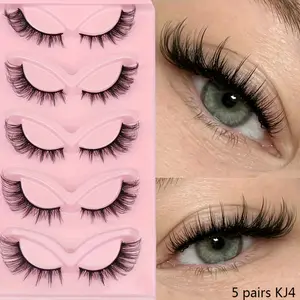 5 Pairs Cat'S Eye Eyelashes, Cosmetic Eyelash - D Curly, Lightweight & Soft, 7-16mm Thick Curling Lashes for Sparkling Eyes, Reusable Synthetic Fiber, Durable Lash Material, Lash Extensions, Party Lashes, Natural False Eyelash, Eyelashes Set