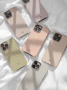 Boho Gingham Personalized Monogram Phone Case Initials Custom Case 2025 HY666| Phone Case Compatible with iPhone 17 16 15 14 13 12 11 pro pro max & S25 S24 S23 S22 S21 S20 Durable Protection Dual Layer Design Glossy Rugged Silicone for Ultra cute couple p