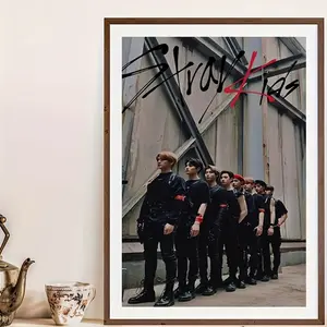 1 Piece STRAY K-Pop Group Poster, Print - Official Style Band Member Canvas Wall Art with Black and Red Logo, Korean Music Decoration, Suitable for Bedroom, Living Room - Frameless Large Poster (40x60cm) - Gift for K-Pop Fans (STRAY Fans)