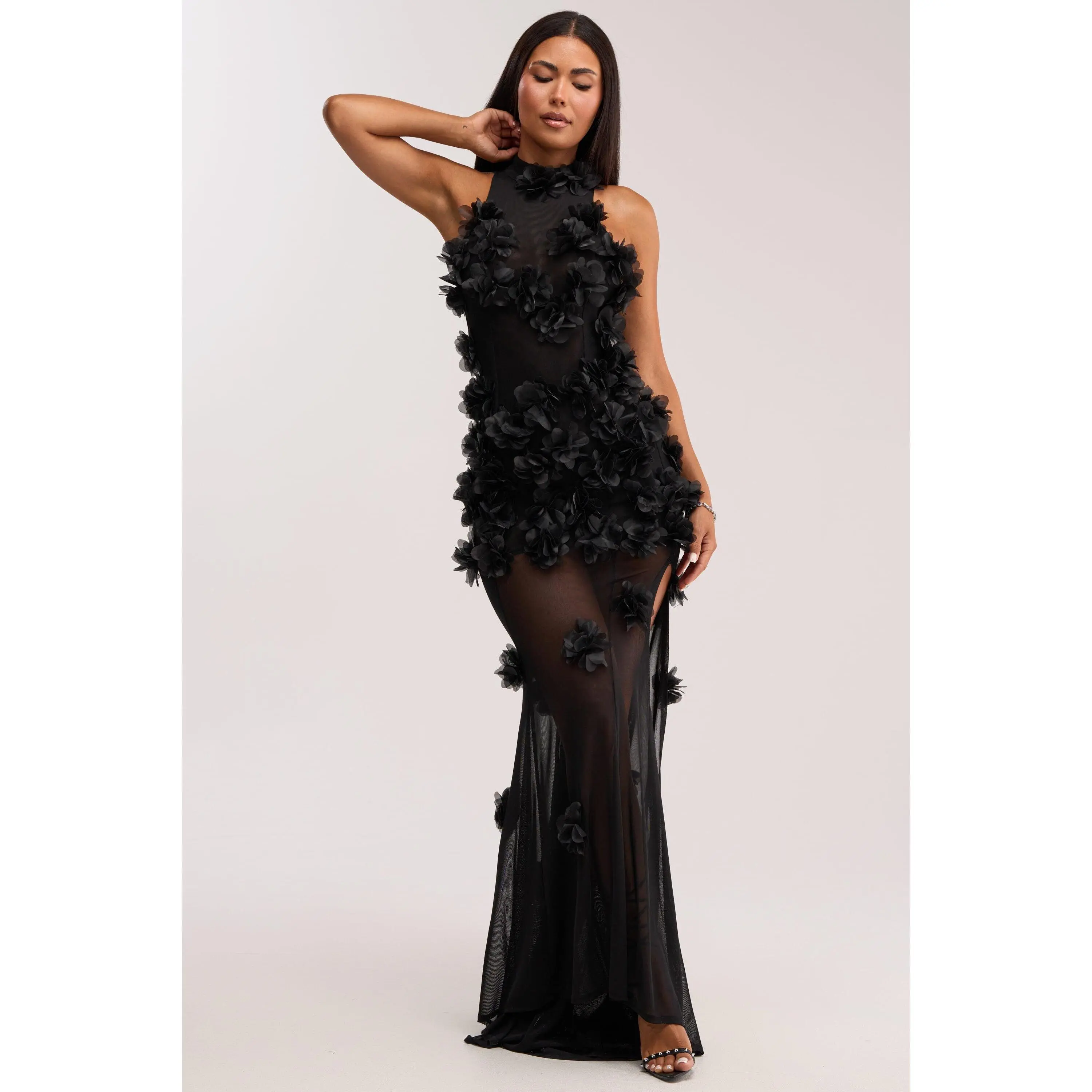 PARTY FAVOR RUFFLE MAXI DRESS IN BLACK
