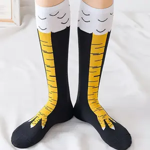 Men's 6-Pair Basic Polyester Fun Chicken Paw Print Long Socks - Dense Knit, Anti-Deform, Ideal Party Gifts for Friends