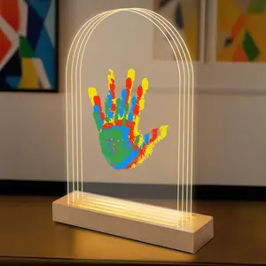 Family Handprint Kit with Light DIY Baby Hand and Footprint Keepsake Kit 5 Non-Toxic Paints for New Parents Grandparents Father's Day Mother's Day Gifts