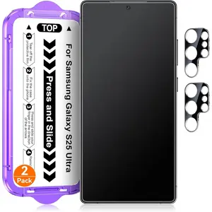 2 Pack for [6.9 Inch] Matte Glass Screen Protector For Galaxy S25 Ultra + 2 Pack Camera Lens Protector With Easy Installation Kit, Fingerprint Unlock, Anti-Glare, 0.2mm Tempered Glass