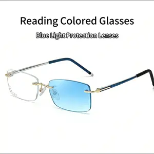 Rimless Reading Glasses HD Anti Blue Light Photochromic Lenses, Frameless Transition Sun Readers for Men Women, Lightweight UV Protection Clear to Dark in Sunlight