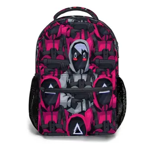 17" Squid Game Full-Print Backpack - Waterproof & Machine-Washable with Reinforced Base, Padded Adjustable Straps, 4-Pocket Storage for Tech, Essentials & Outdoor Gear