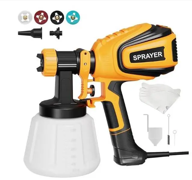 Paint Sprayer, 700W HVLP Spray Gun with Cleaning & Blowing Joints, 4 Nozzles and 3 Patterns, Easy to Clean, Great for Furniture, Cabinets, Fence, Walls, Door, Garden Chairs