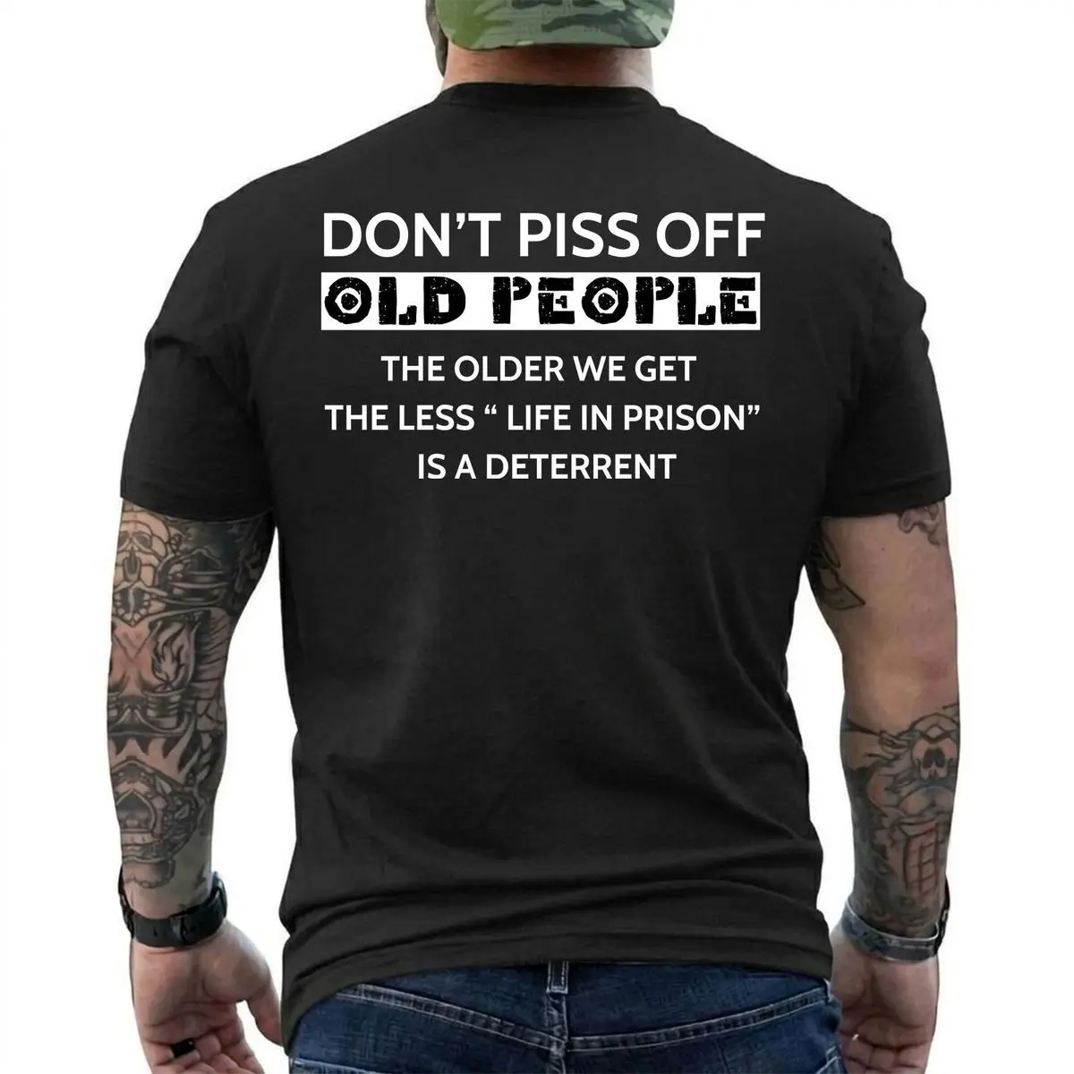 Funny Old People Shirt The Older We Get The Less Life In Prison Is A Deterrent Tshirt Sweatshirt Hoodie, Daily Casual Cotton Menswear, Short Sleeve Printed Graphic Shirt, Unisex Sweater Pullover Tee