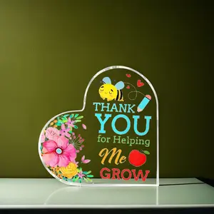 Acrylic Plaque Sign - Heart Plaque Desk Decor, Thank You for Helping Me Grow Teacher Appreciation Gift, Teacher Gifts End of the Year for Preschool-High School Educators