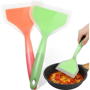 2 count Wide Spatula Tamagoyaki Omelette  Shovel Turner Nonstick Fried Fish Spatula Wide Flexible Turner for Nonstick Cookware Egg Cookie Pancake(Green, Orange)
