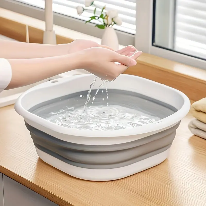 Foldable Space-Saving Sink Basin, Durable Plastic Portable Washbasin, Ideal for Home Dorm Camping Bathroom, Modern Oval Design, Easy Storage Clean, Basin Container