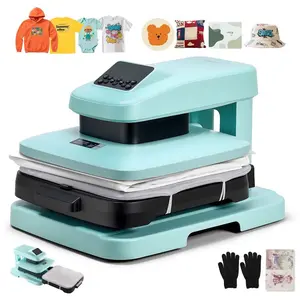 15x15 in Compact Auto Heat Press Machine with Auto Release, Adjustable Pressure, Digital Display, Rapid Heating for Sublimation, Vinyl Heat Transfer Projects (Green)
