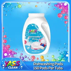 Yass Clean 3 IN 1 Dishwasher Pods - 150 Tablets Per Tub Powerful Cleaning Fresh Scent Clean Shine Tough on Grease Stains