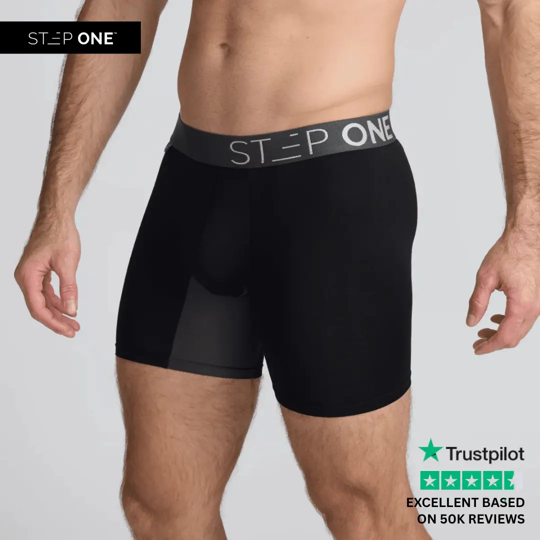 Step One Men's Boxer Brief - Black Currants, Anti-Chafe, Breathable Bamboo Fabric, UltraGlyde Panels, Hidden Elastic Pouch, Premium Underwear, Athletic Daily wear