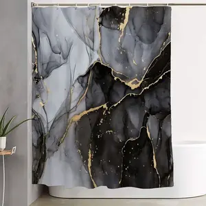1/4pcsLuxury Black White Gold Marbled Bathroom Set - Shower Curtain + 2 Bath Mats + Toilet Seat Cover, Marble Pattern - Perfect for New Year, Valentine's Day, Mother's Day, Christmas Home Decor, Bathroom Decoration Accessories