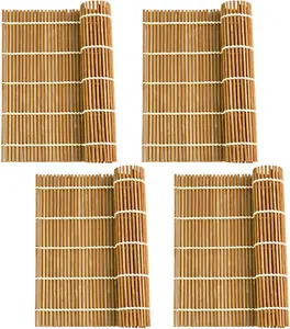 4 Pack Bamboo Sushi Rolling Mat - Sushi Roller and Sushi Maker Reusable Mat for Easy Homemade Sushi Kit With Inch 9.5 X 9.5 Brown Smooth