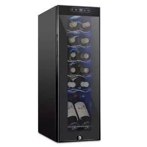 SCHMÉCKÉ 12 Bottle Compressor Wine Cooler Refrigerator with Lock - Large Freestanding Wine Cellar - 41f-64f Digital Temperature Control Wine Fridge for Red, White, Champagne or Sparkling Wine - Black