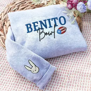 Benito Bowl Embroidered Sweatshirt, Cute Bunny Football Shirt, Warm Fashion Embroidery Shirt, American F**tball and Music Shirt