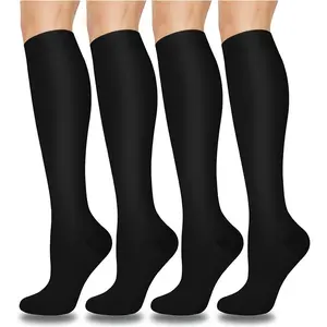 Compression socks, 4 pairs of copper-infused compression socks for men and women, polyester blend, smooth knit fabric, suitable for running, yoga, rock climbing, and cycling, Polyester Athletic Socks