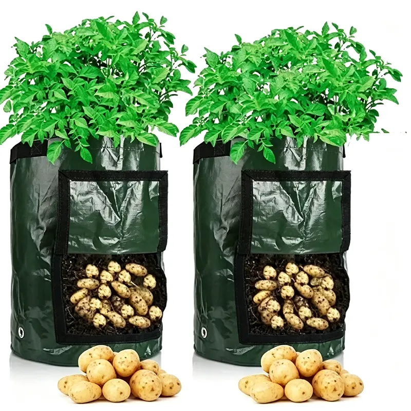Plastic 2-Pack 10-Gal Dark Green Potato Grow Bags with Flap Windows & Handles for Easy Harvest Garden Potatoes, Compatible with Pet Supplies Fish & Aquatic Supplies Water Treatment, Planting Bag