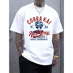 Cobra Kai T-Shirt |   Cobra Kai Men's Graphic T-Shirt |   Breathable, casual, short-sleeved crew neck T-shirt perfect for summer and spring outdoor wear - "No Mercy" karate championship design. Great gift for men. Summer T-shirt