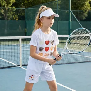 Girls’ Summer 3-Piece Set – Cute Heart & Leopard Print T-Shirt with Matching Shorts”